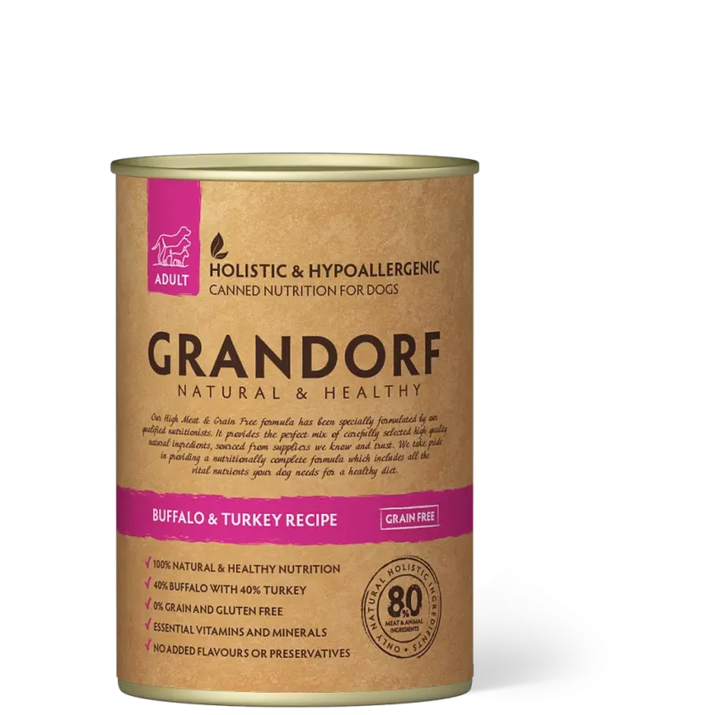 Alimentation humide Buffle et Dinde GRANDORF pour chien