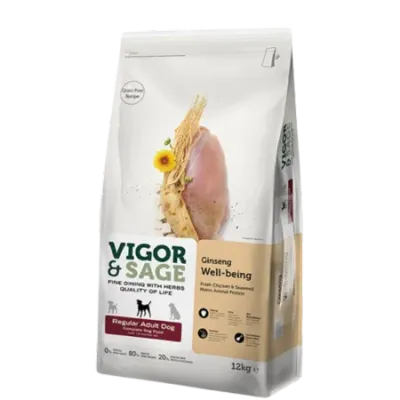 Vigor&Sage GINSENG WELL-BEING – Nourriture POUR CHIEN ADULTE ORDINAIRE 12 Kg