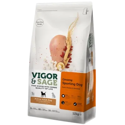 Vigor & Sage GINSENG SPORTING DOG – Pour chiens adultes sportifs et actifs 12Kg