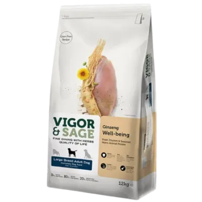 Vigor&Sage GINSENG WELL-BEING – Croquettes pour chien adulte grande race 12 Kg