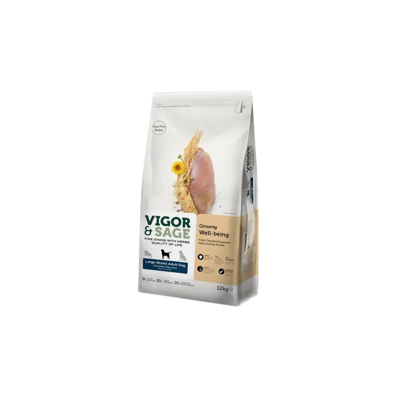 Vigor&Sage GINSENG WELL-BEING – Croquettes pour chien adulte grande race 12 Kg